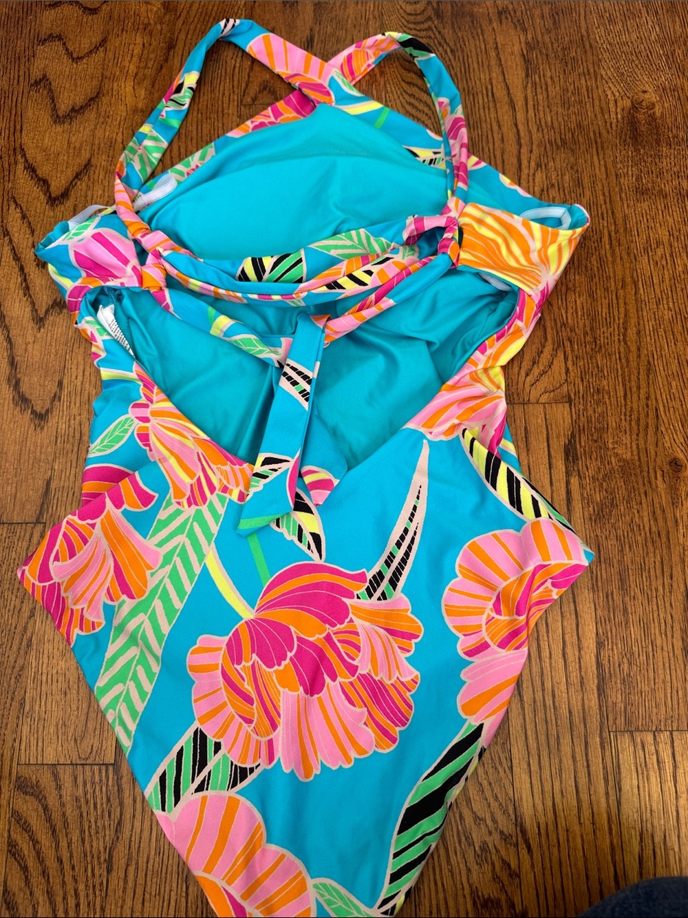 Trina Turk Turquoise One-Piece Swimsuit with Pink & Orange Floral Print size 6 - Picture 4 of 4